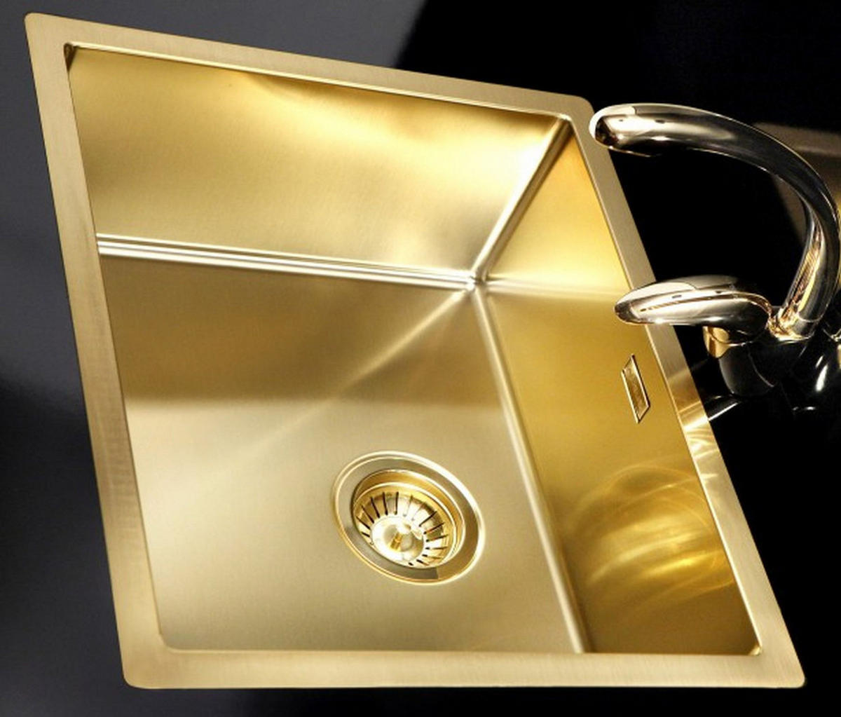 KÜCHENSPÜLE 54x44cm Einbauspüle Quadrix 50 Gold Unterbauspüle Schrank ab 60cm - Goldfarben, Metall (44/20/54cm) - Alveus