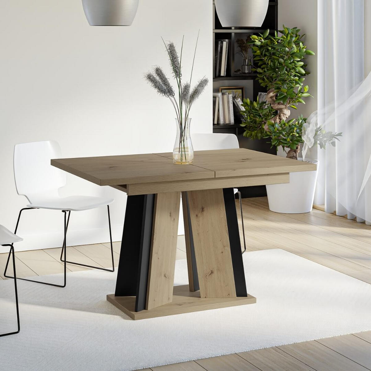 ESSTISCH Ausziehbar 120 - 160 cm Artisan Eiche Holzoptik und Schwarz - Schwarz/Eiche Artisan, Holzwerkstoff (120/80/75cm) - PROSPERO