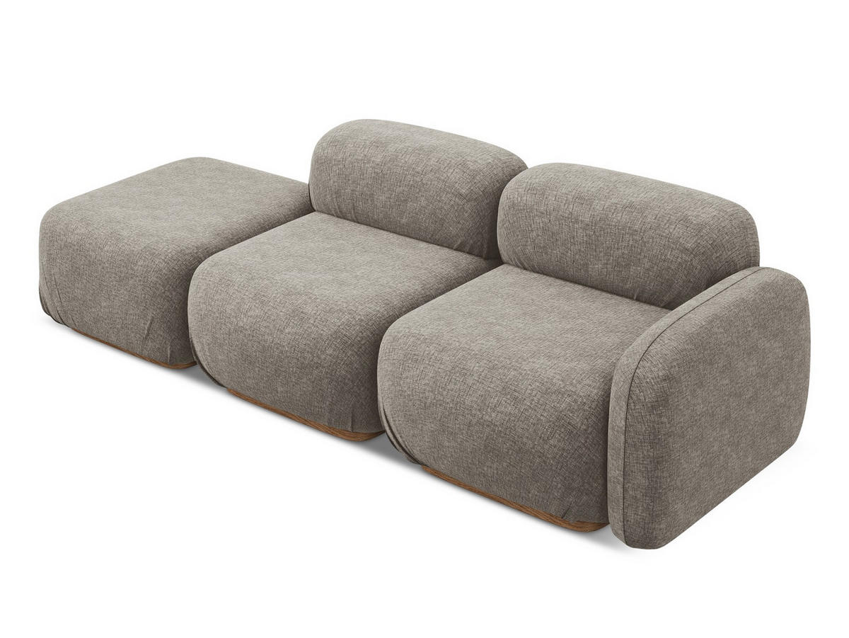 3-SITZER SOFA Links Chenille Stoff Grau - Taupe/Braun, Holz/Textil (258/73/95cm) - Makamii