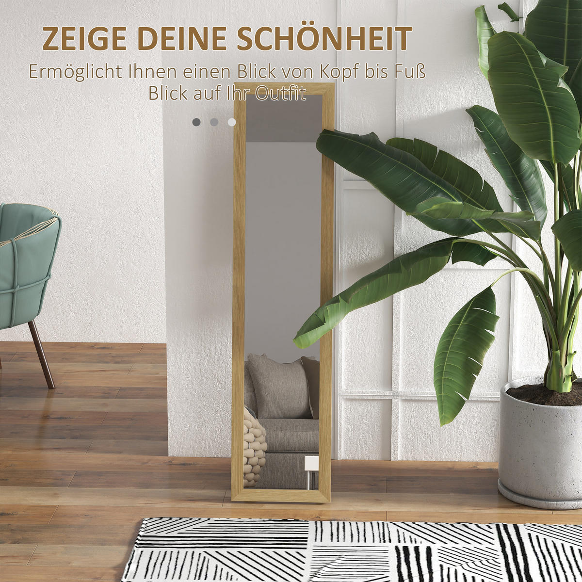 STANDSPIEGEL mit Ständer, freistehend, für Schlafzimmer, Flur, Alu, Eiche - Naturfarben, Glas (40/155/37cm) - HOMCOM