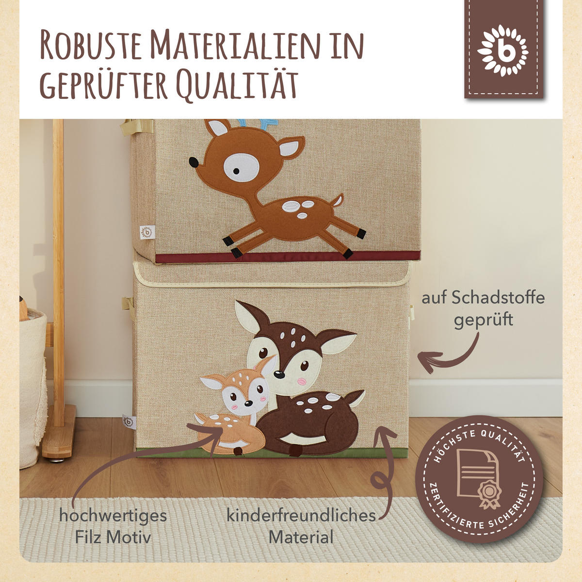 AUFBEWAHRUNGSBOX mit Deckel 65L, faltbar - Beige/Bronzefarben, Textil (51/36cm) - Bieco Spielwaren