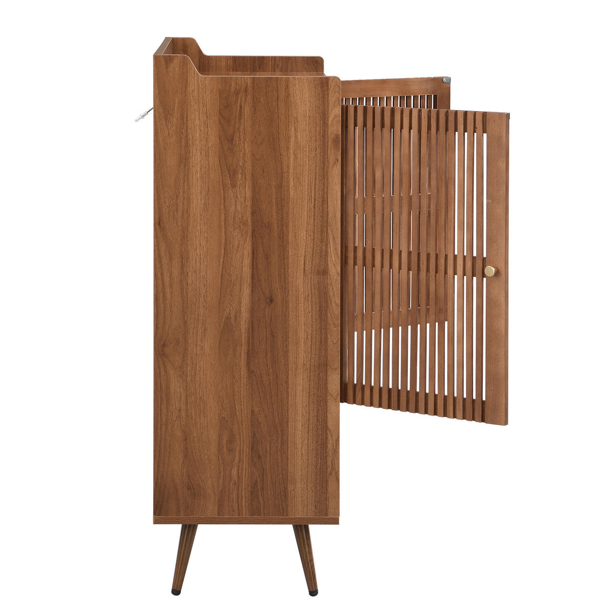 SCHUHSCHRANK mit Rillenfront, offenem Fach und Griffen - Walnussfarben, Holzwerkstoff (80/105/35cm) - FLIEKS