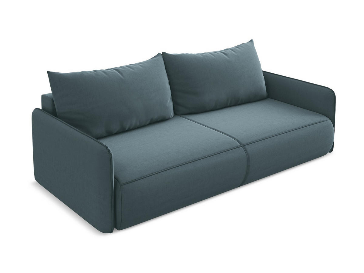 3-SITZER SOFA mit Schlaffunktion Samt Stoff Blau - Blau/Petrol, Kunststoff/Textil (216/86/105cm) - Makamii