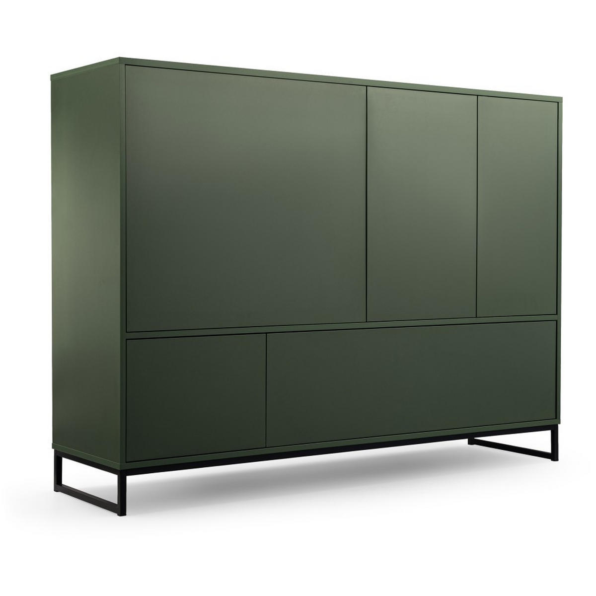 KOMMODE Giana mit 5 Türen, 160 cm, Flaschengrün - Dunkelgrün/Schwarz, Holzwerkstoff (160/120/45cm) - Beautysofa