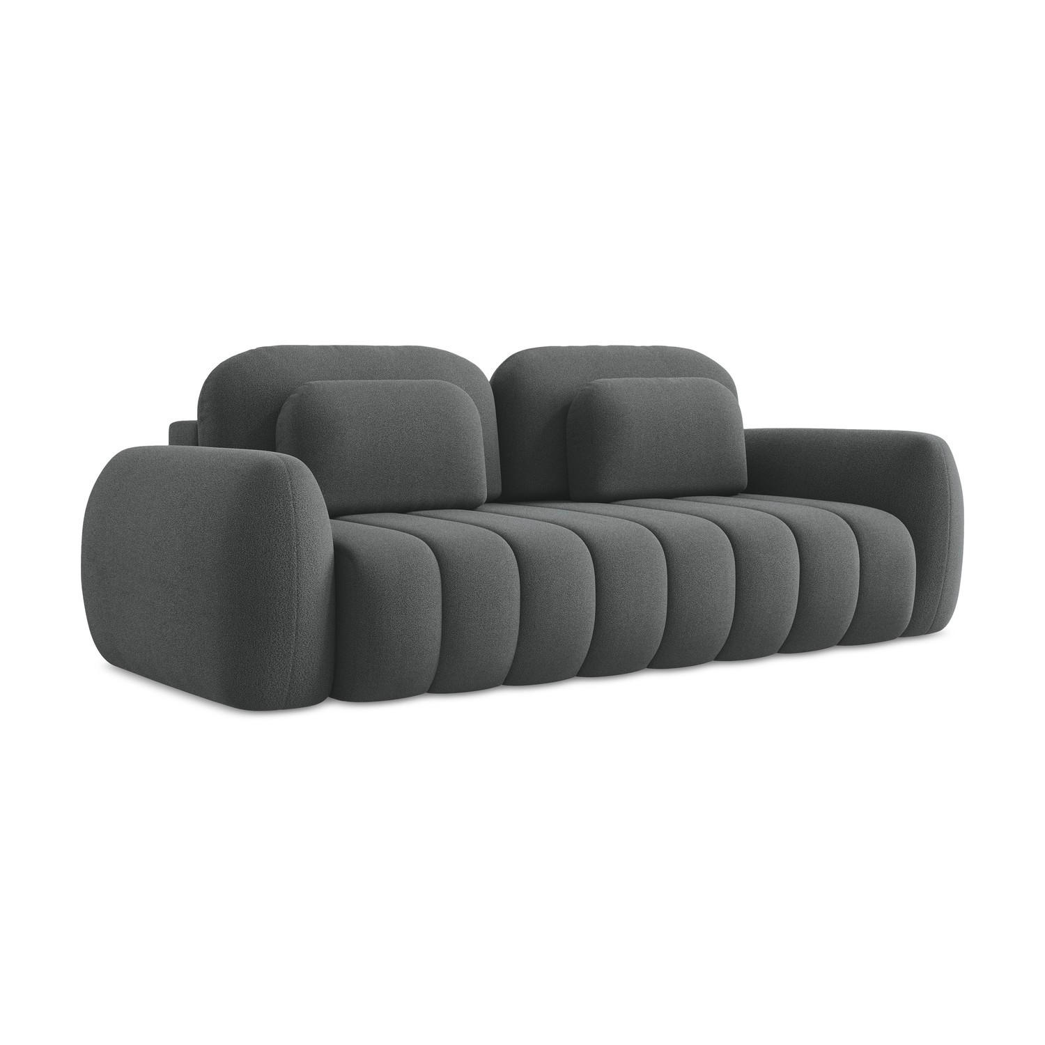 3-SITZER SOFA mit Schlaffunktion Bouclé Stoff Grau - Dunkelgrau/Schwarz, Holzwerkstoff/Kunststoff (266/95/121cm) - LaMiaSofa