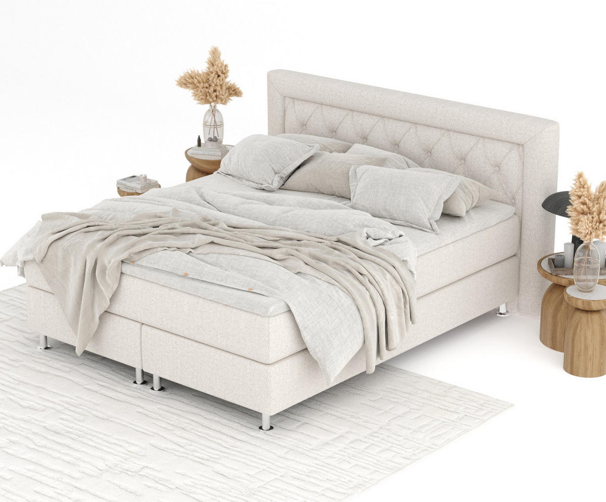 BOXSPRINGBETT Lavello Hellbeige 200/200 cm mit Latex-Topper - Beige/Silberfarben, Holz/Holzwerkstoff (200/200cm) - Maison de Reve