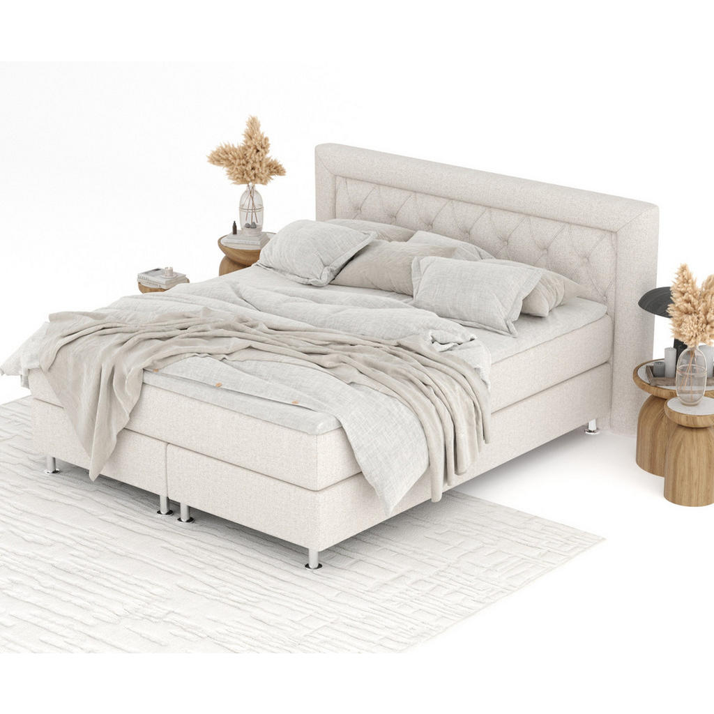 Thumbnail - Maison de Reve Boxspringbett, Beige, Textil, Buche, Kiefer, H3, Höhe ca. 21 cm, 140x200 cm, FSC 100%, Made in EU, Oeko-T...