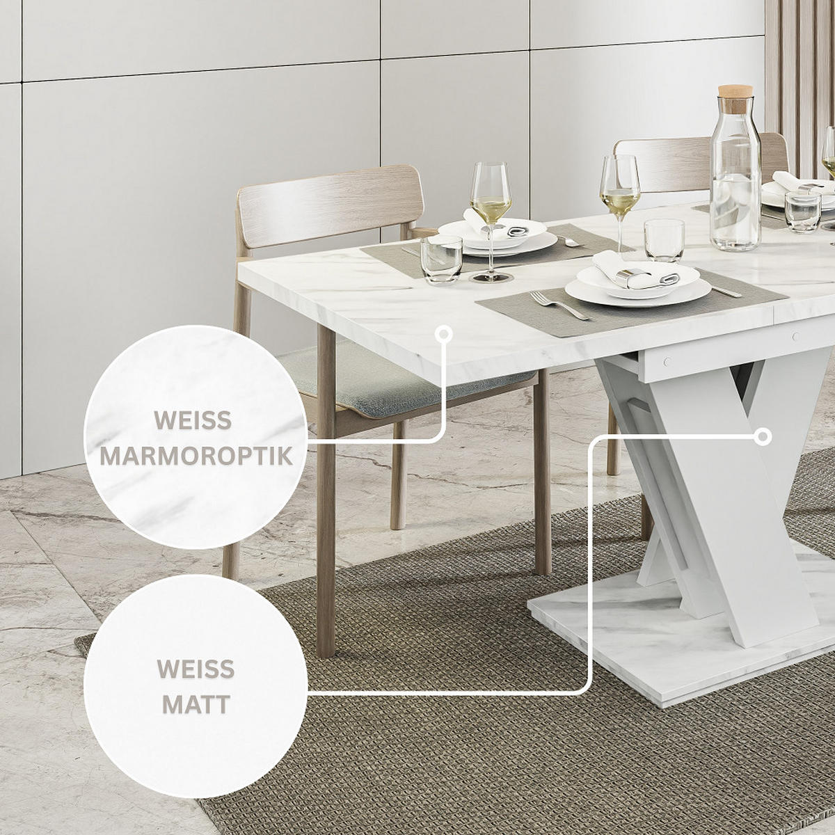 ESSTISCH Bianco Weiß Marmoptik Ausziehbar 120 - 160 cm - Weiß, Holzwerkstoff (120/80/75cm) - PROSPERO