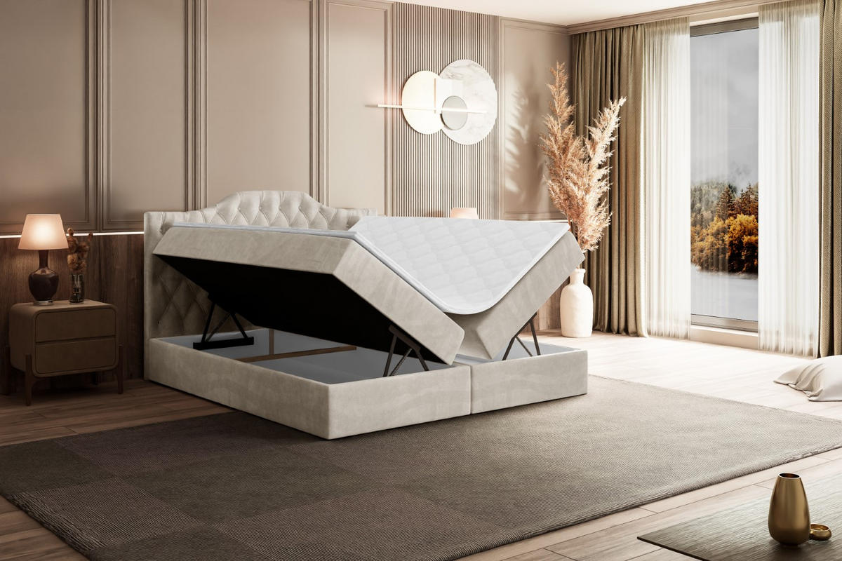 BOXBETT mit Matratze H4 und Lattenrost - VILA-1 - 160x200 cm - H4 - Ecru - Ecru, Holzwerkstoff (160/200cm) - ALTDECOR