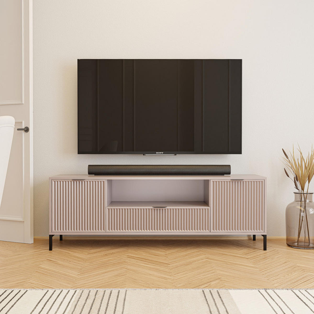 TV-LOWBOARD WAVE 165 cm Cashmere - Beige, Holzwerkstoff (165.3/56.1/40.6cm) - Idohome