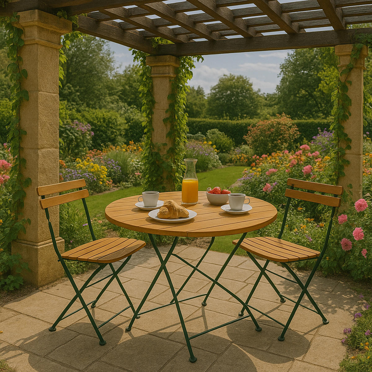 KLAPPTISCH Bad Belzig aus Robinienholz 100 cm rund, Stahlgestell Grün - Braun, Holz (100/100/72cm) - TPFGarden