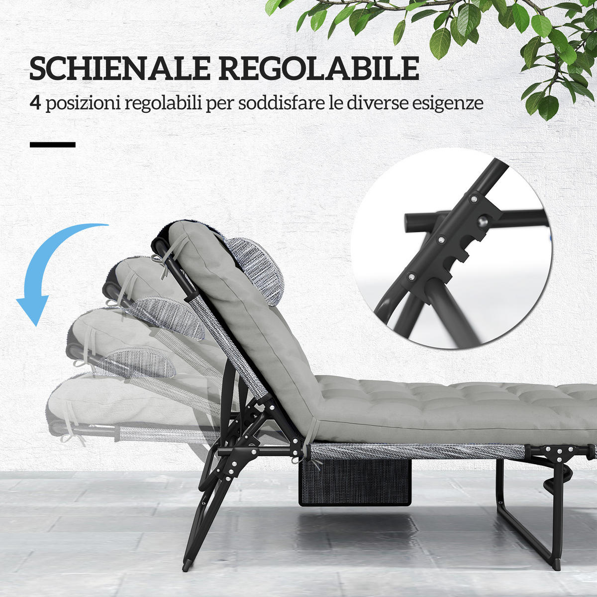 SONNENLIEGE Klappbare und verstellbare Gartenliege mit Seitentasche 68 x 189 x 30 cm ,Schwarz und Grau - Grau, Metall (68/30/189cm) - Vallsero