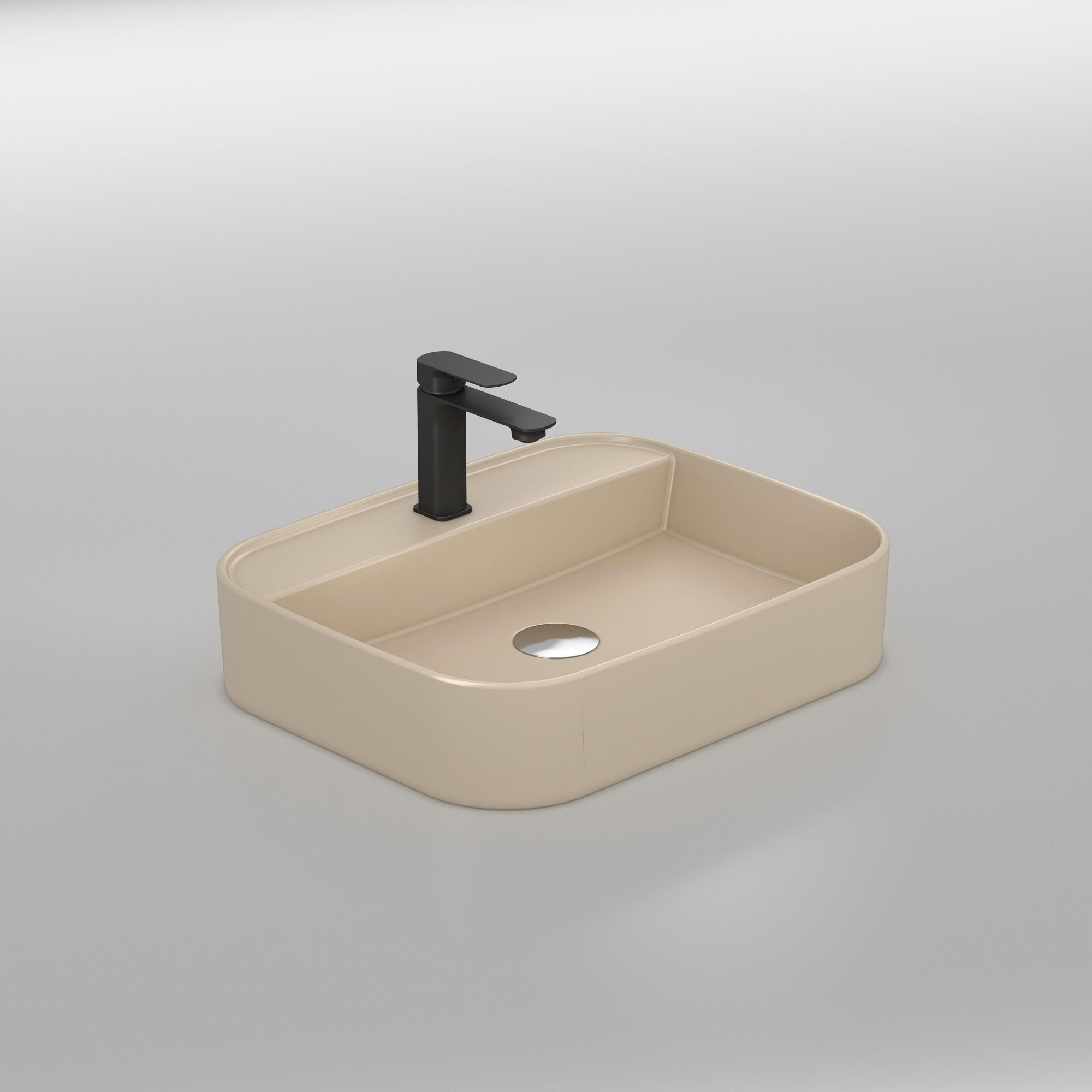 WASCHBECKEN Rechteck Abgerundete Ecken R Mattbeige 40 / 50 / 11 cm - Beige, Keramik (40/11/50cm) - EMKE