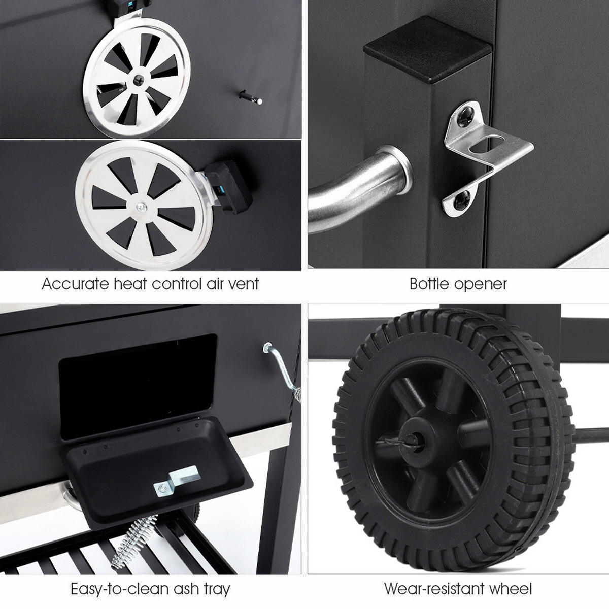 HOLZKOHLEGRILL mit 2 Edelstahl-Grillroste und Rollen aus Eisen in Schwarz pulverbeschichtet rostbeständig 78 x 54 x 32 cm - Schwarz, Metall (45/100/113cm) - Livingandhome