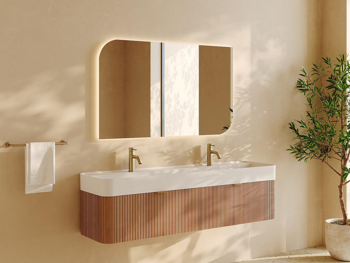 DOPPELWASCHTISCH - 150 cmcm x 46 cmcm - Holz, Platte - Naturfarben Hell - BULMAS - Naturfarben, Holz (150/42/46cm) - Vente-Unique