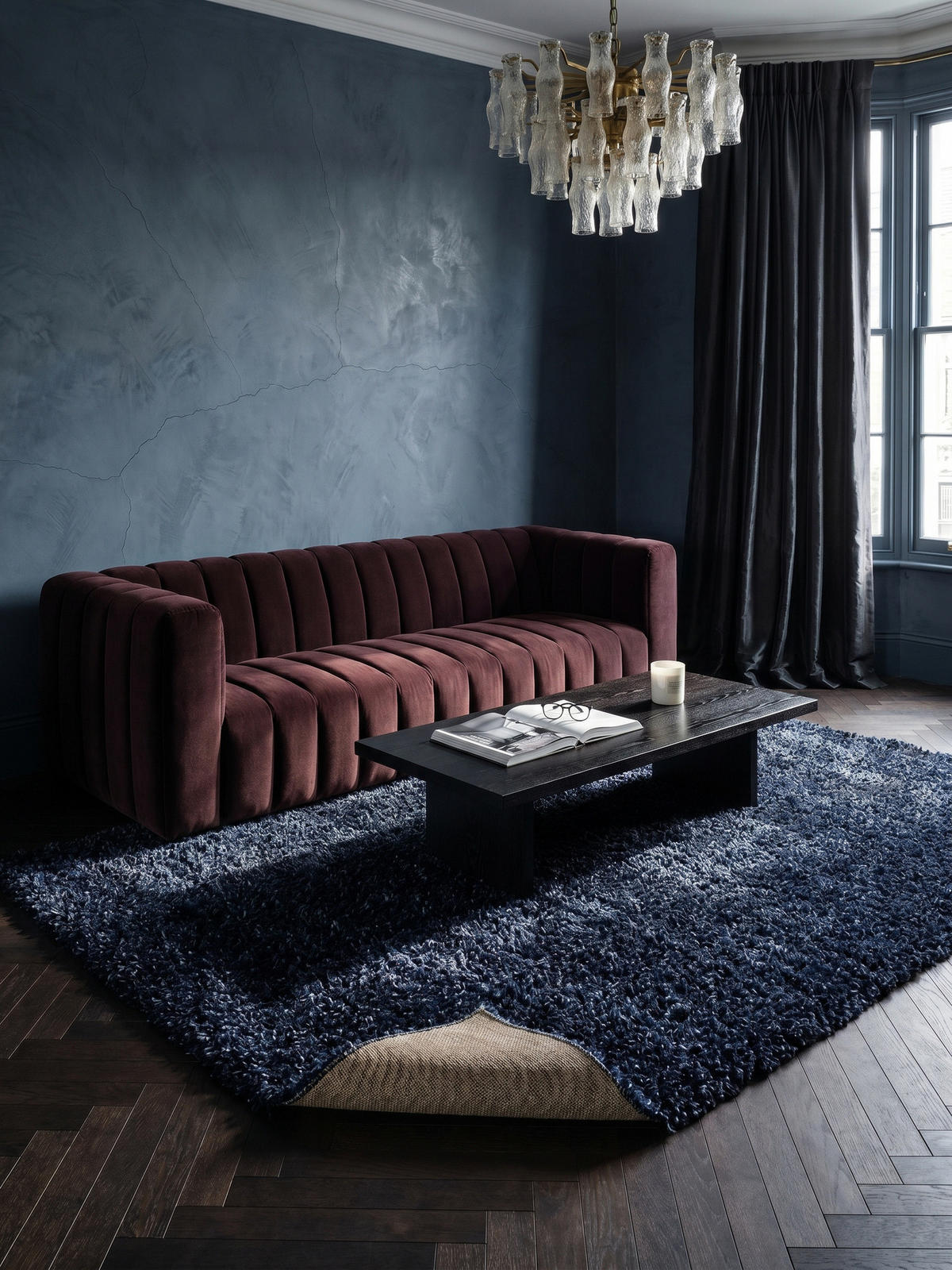 TEPPICH Hochflor Unifarben Polypropylen Wohnzimmer Shaggy Marineblau Rechteckig 240x340 - Blau, Textil (340/240cm) - KADIMA DESIGN