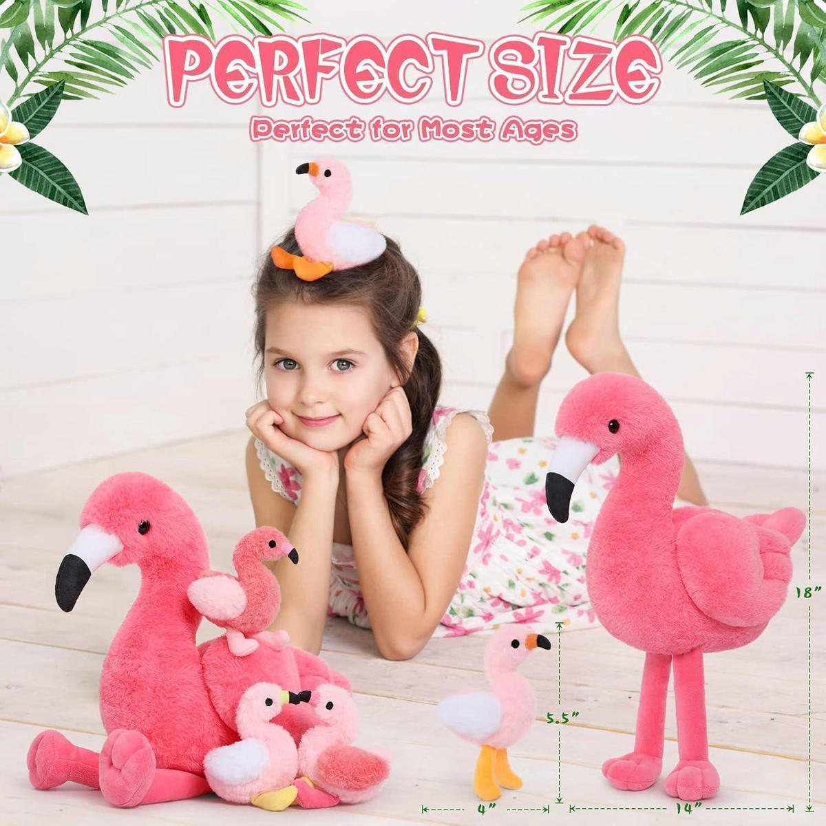 PLÜSCHTIER Flamingo mit 4 Babys 45 cm - Rosa, Textil (32/45cm)