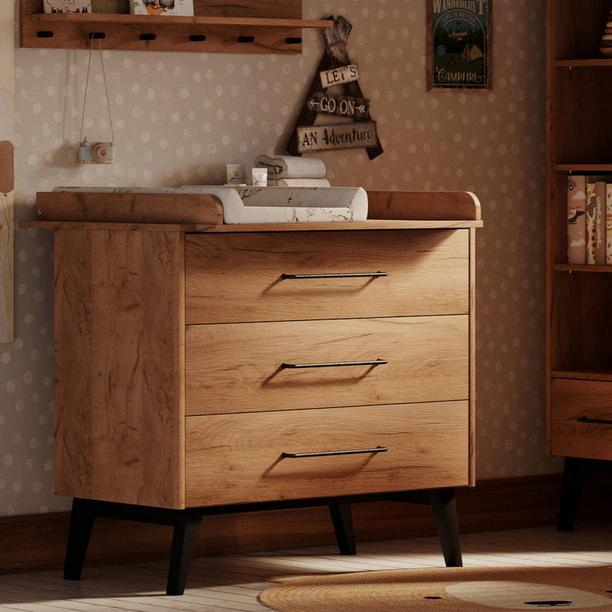 DETSKÁ KOMODA Retro Drevo - hnedá, kompozitné drevo (100/92.2/52.4cm) - Petits-meubles