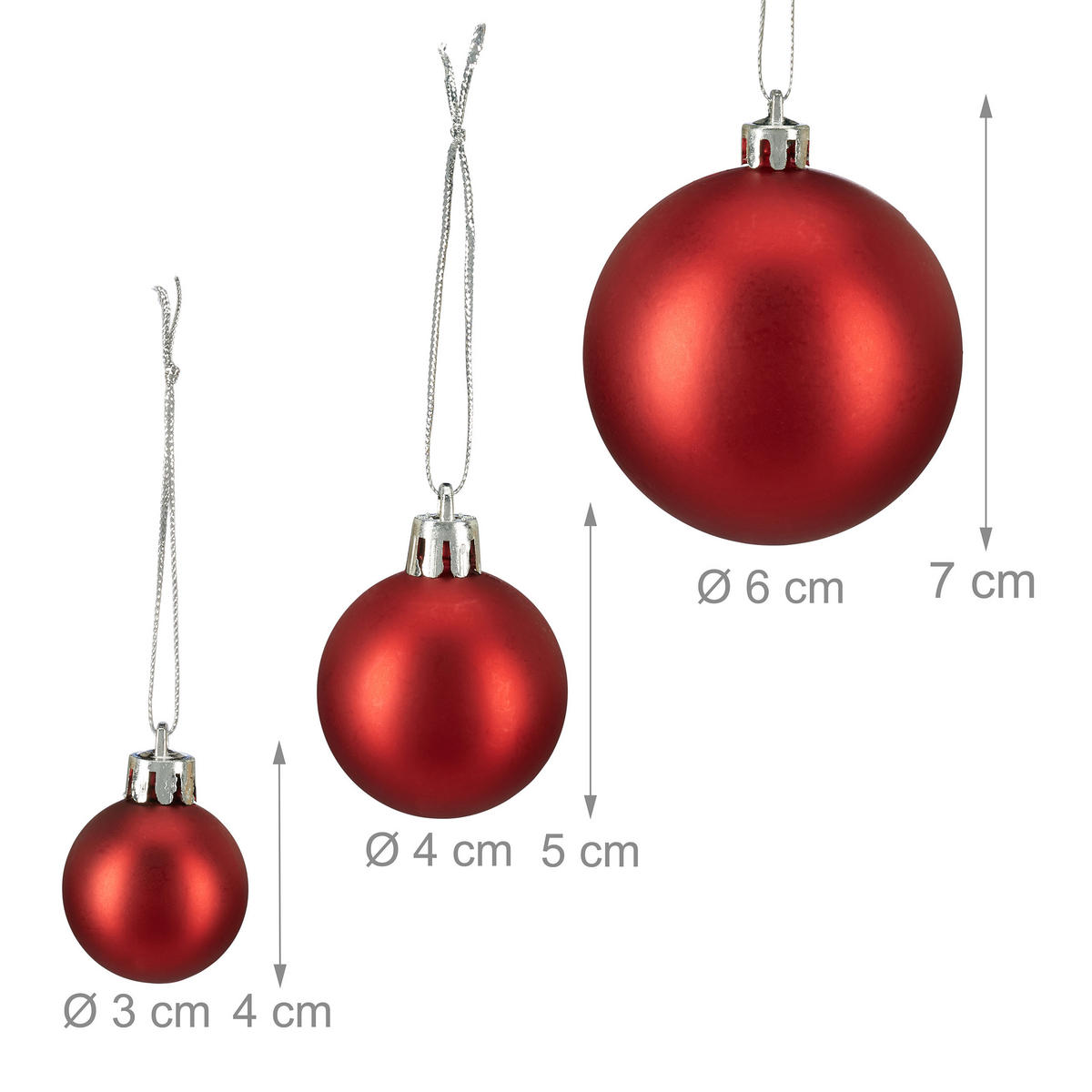100XWEIHNACHTSKUGELN - Rot, Kunststoff (6/7/6cm) - Relaxdays