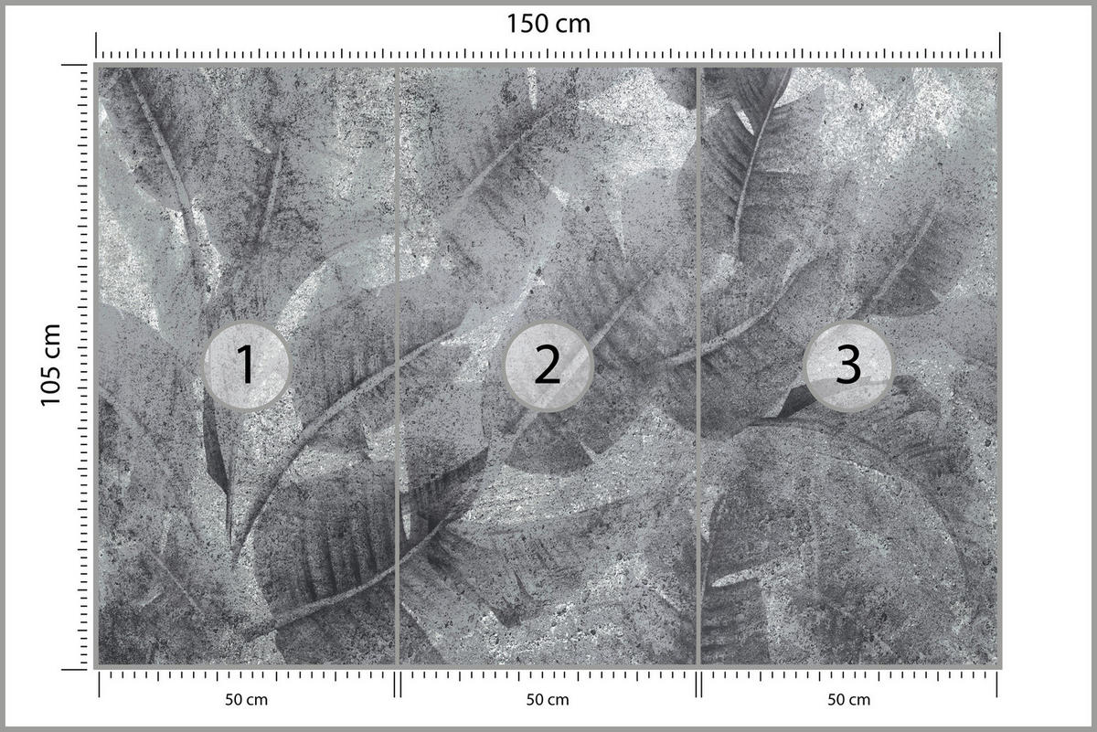 FOTOTAPETE Blätter auf Beton Abstraktion Vintage 150x105 - Grau, Papier (150/105cm) - Muralo