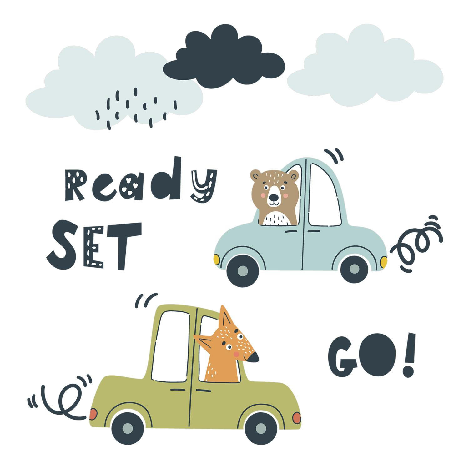 WANDAUFKLEBER 80x108cm - Tiere in Autos - Multicolor, Kunststoff (80/108/0.1cm) - Wallfluent