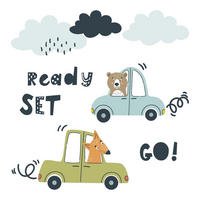 WANDAUFKLEBER 80x108cm - Tiere in Autos - Multicolor, Kunststoff (80/108/0.1cm) - Wallfluent