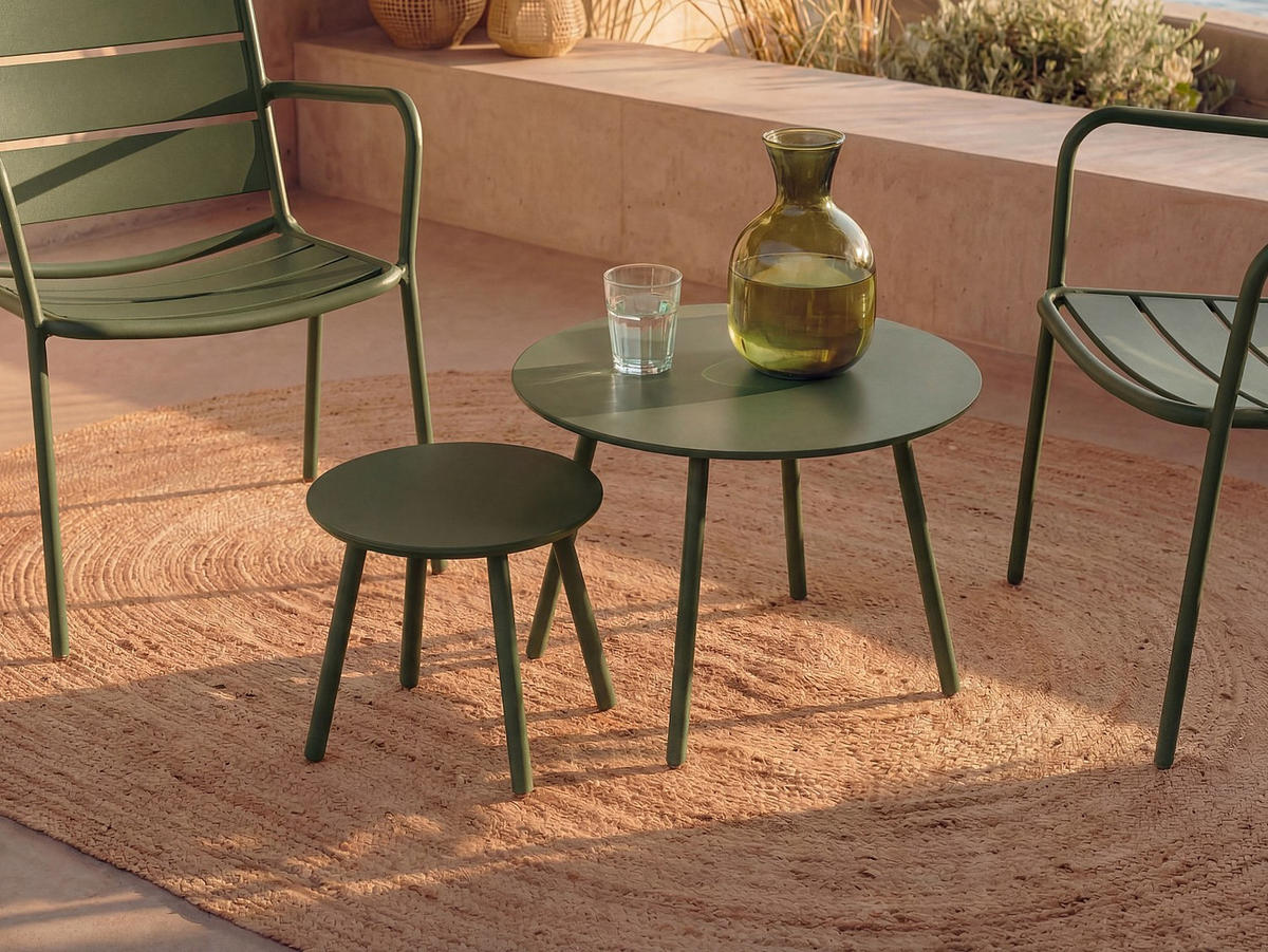 GARTENBEISTELLTISCH 2er-Set - 60 cm x 60 cm - Metall - Khaki - MIRMANDE - Schlammfarben, Metall (60/60/34cm) - Vente-Unique