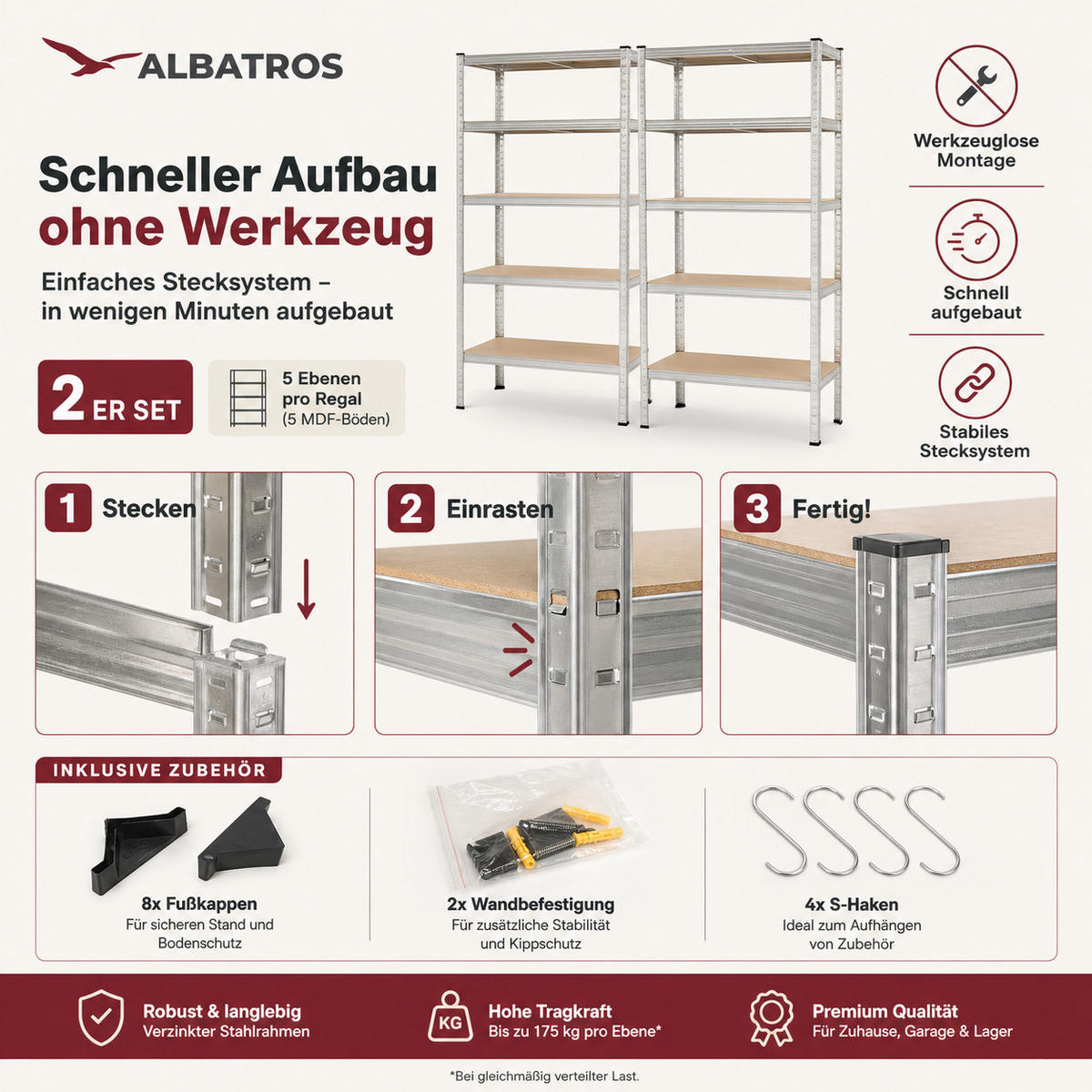 SCHWERLASTREGAL SR2S - Silberfarben, Metall (90/180/40cm) - Albatros