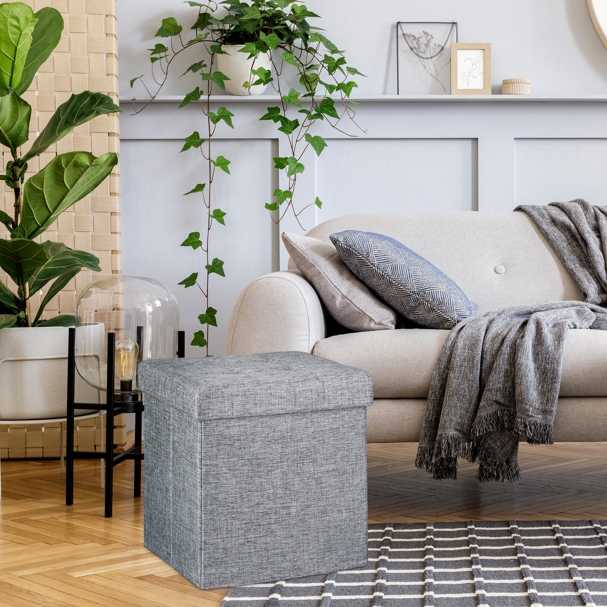 FALTBARER Sitzhocker - Schwarz, Holzwerkstoff/Textil (38/38/38cm) - Relaxdays