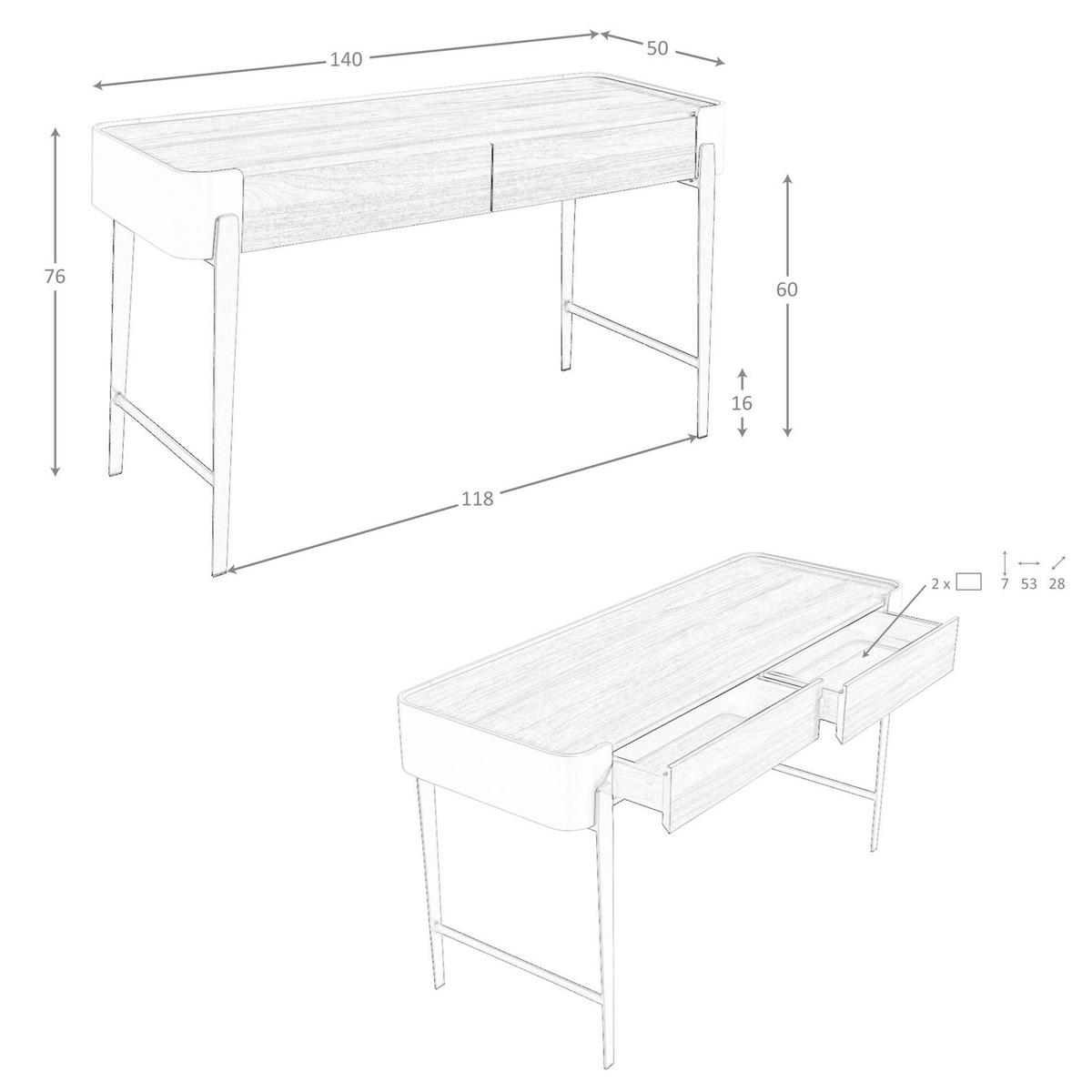 SCHREIBTISCH Schreibtisch in Nussbaum, Beige und goldfarbenem poliertem Stahl 140/50/76 cm - Walnussfarben, Holzwerkstoff/Metall (50/140/76cm) - ANGEL CERDA