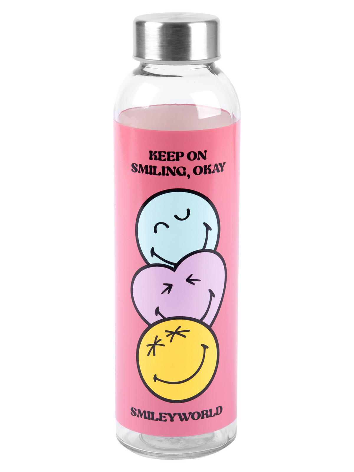 TRINKFLASCHE Smileyworld Smiley Pink 500 ml - Pink, Glas (0.5L) - United Labels