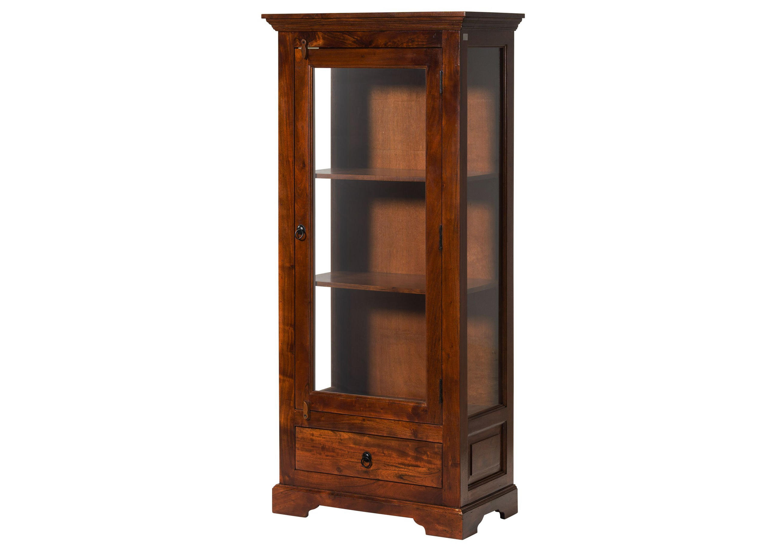 VITRINE Akazie 72x40x155 nougat lackiert OXFORD #527 - Dunkelbraun, Holz (72/155/40cm) - Massivmoebel24