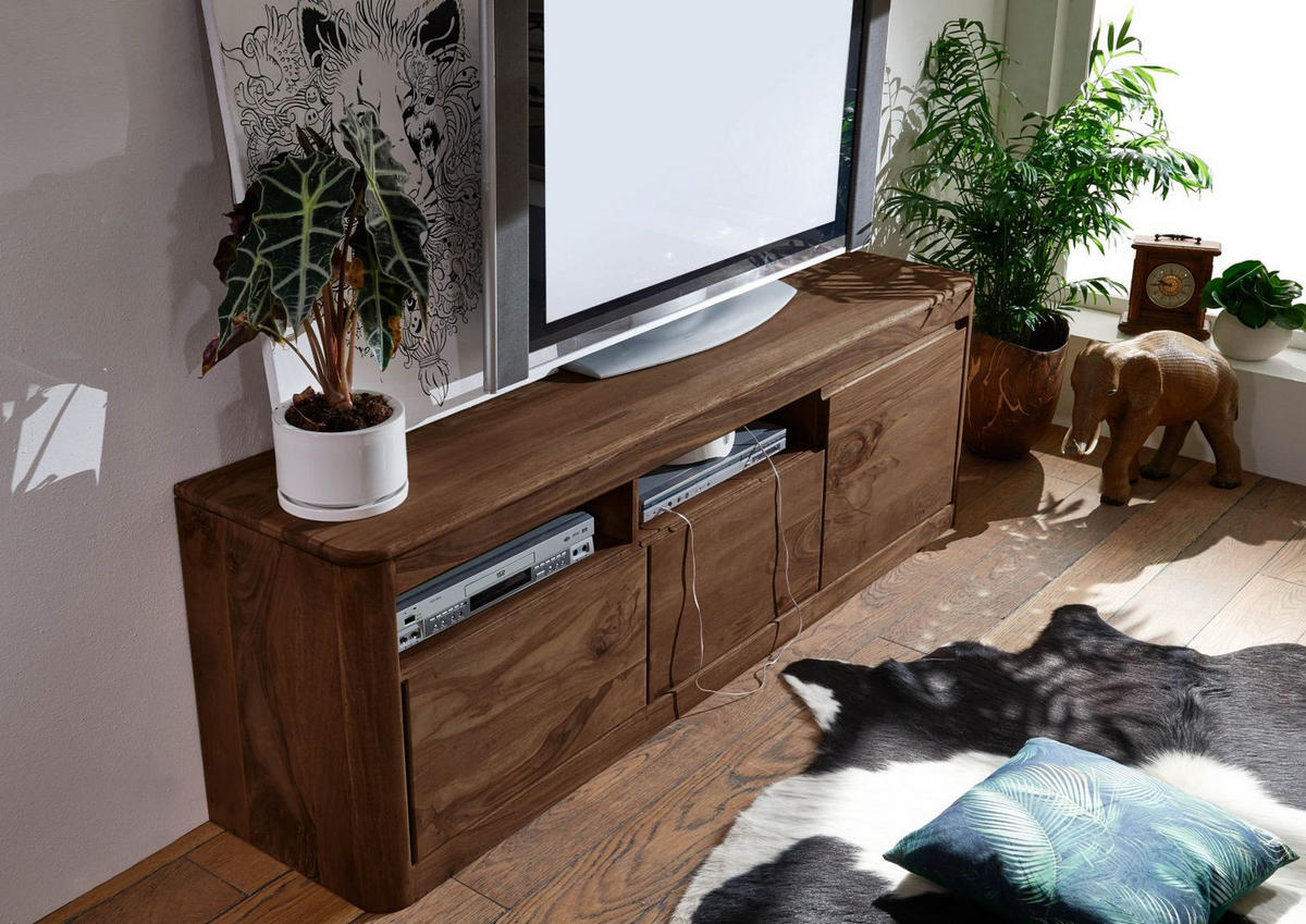 TV-BOARD Sheesham 178x40x58 rot-braun gebeizt TORONTO #120 - Dunkelbraun, Holz (178/58/40cm) - Massivmoebel24