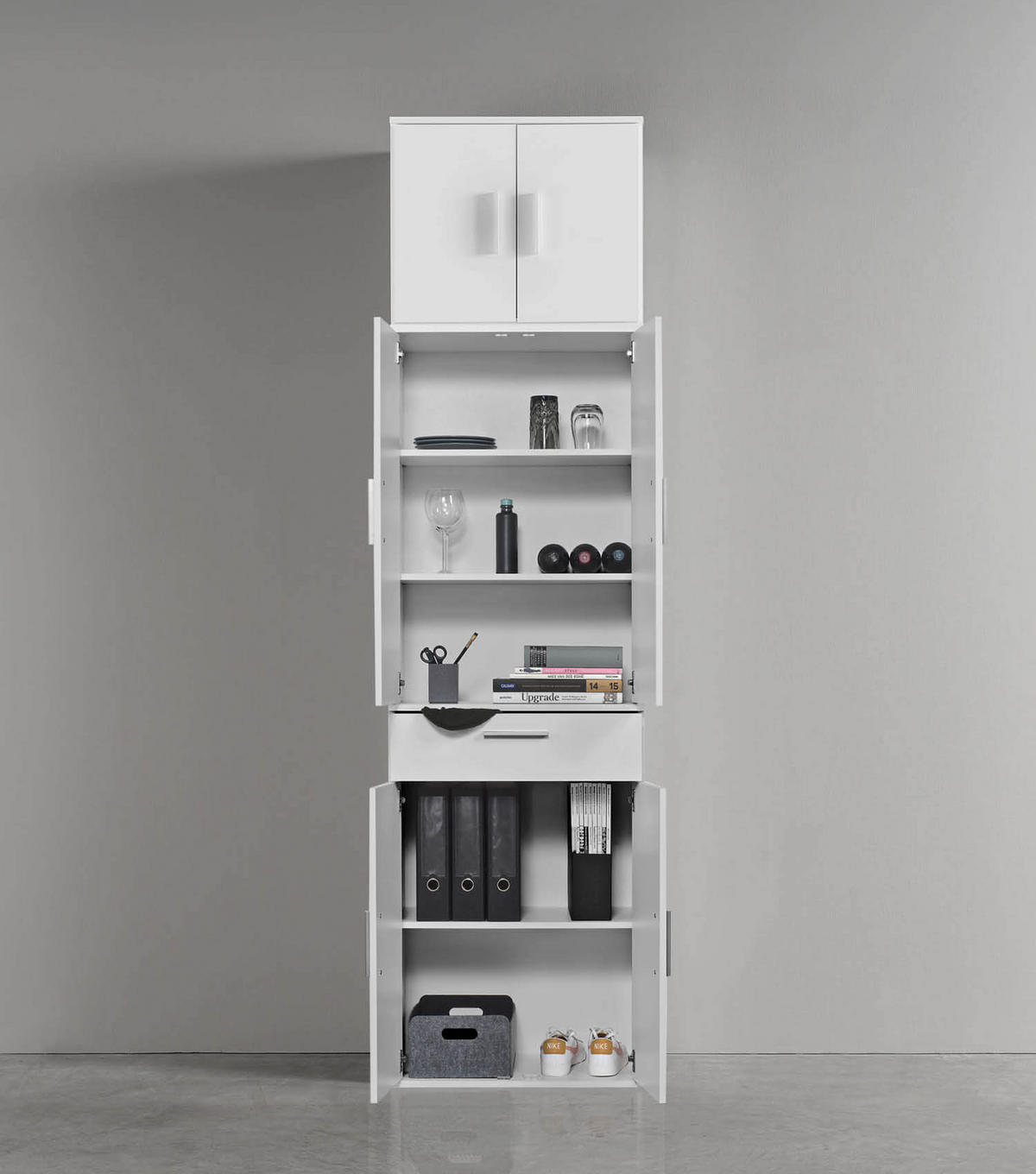 MEHRZWECKSCHRANK Der Extralange - Silberfarben/Weiß, Holzwerkstoff (60/230/34cm) - Mokebo