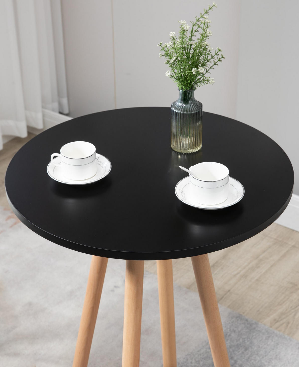 STEHTISCH rund 60 cm Holz natura/schwarz - Eukalyptusholzfarben/Schwarz, Holz (60/60/107cm) - CLP