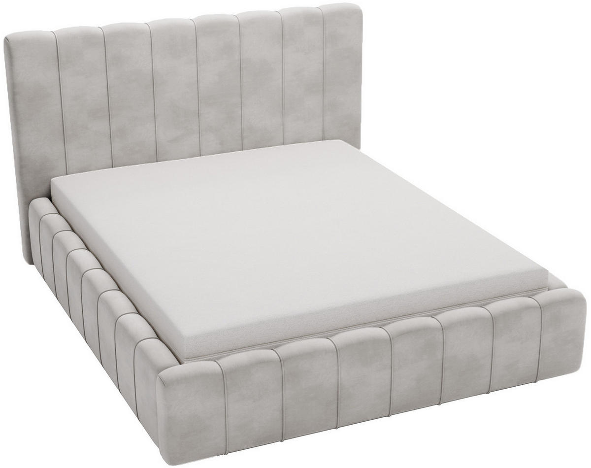 DOPPELBETT mit Bettkasten 200x200 Porto, Lattenrost, Hellgrau - Hellgrau, Holz/Textil (200/200cm) - Emporius