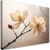 BILD auf Leinwand, Magnolien auf einem Zweig in warmen Beigetönen - Beige, Textil (30/20cm) - Feeby