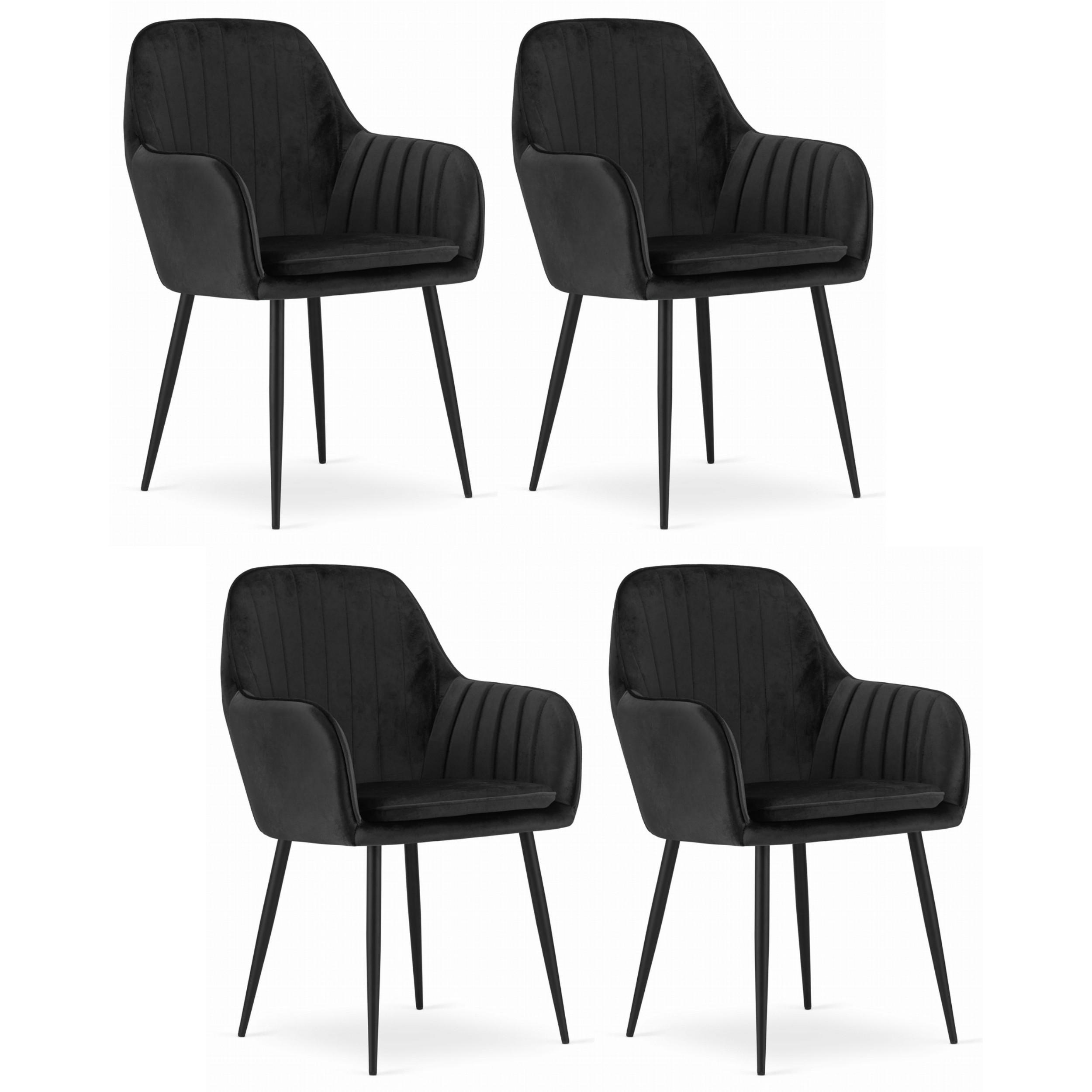 STUHL PRAIANO 4-er Set, Schwarz, Schwarz, mit Samtstoff gepolstert - Schwarz, Textil/Metall (58/87/57cm) - Komodee