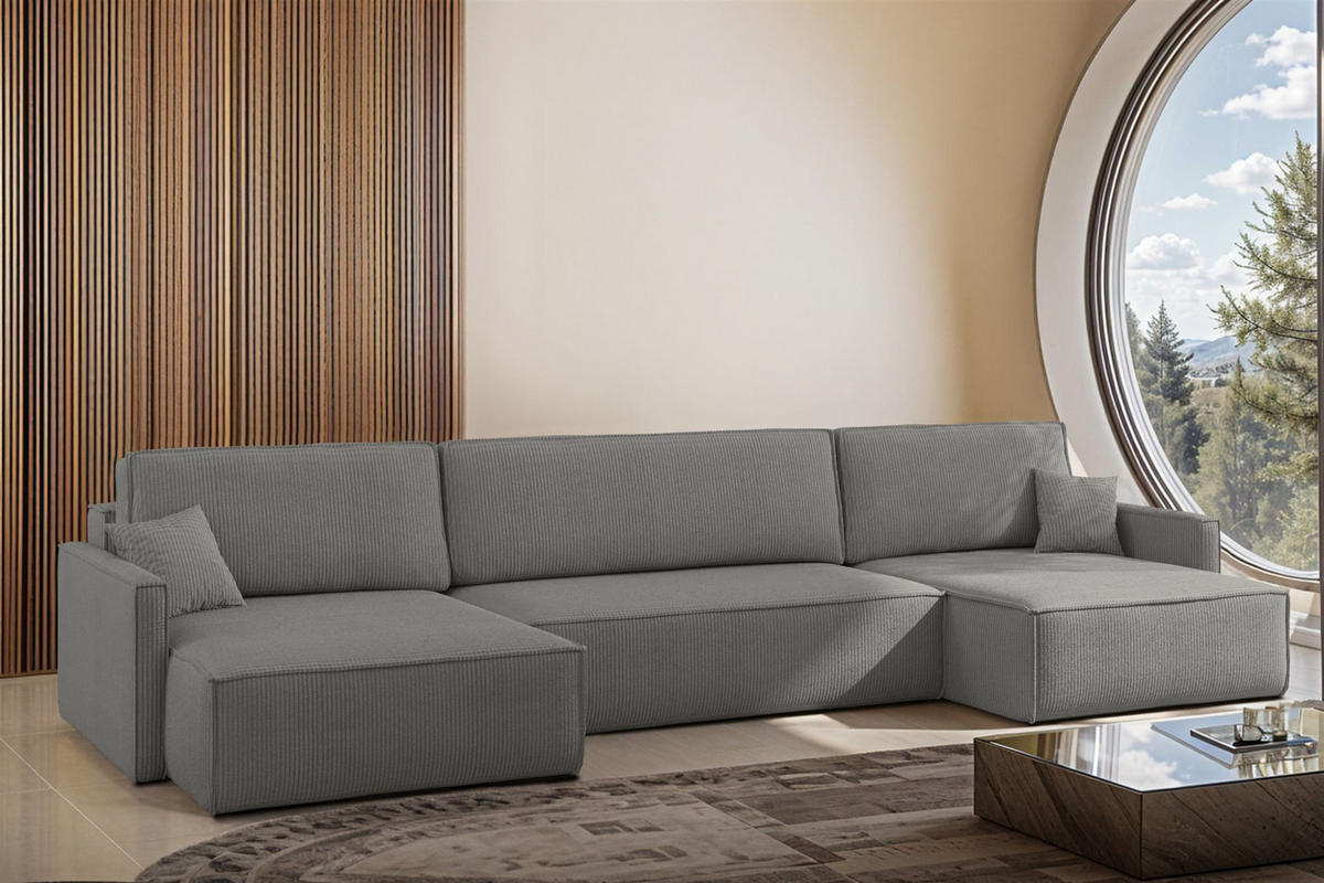 WOHNLANDSCHAFT Louis Scala - Grau, Holzwerkstoff/Textil (348/83/142cm) - Fun Möbel
