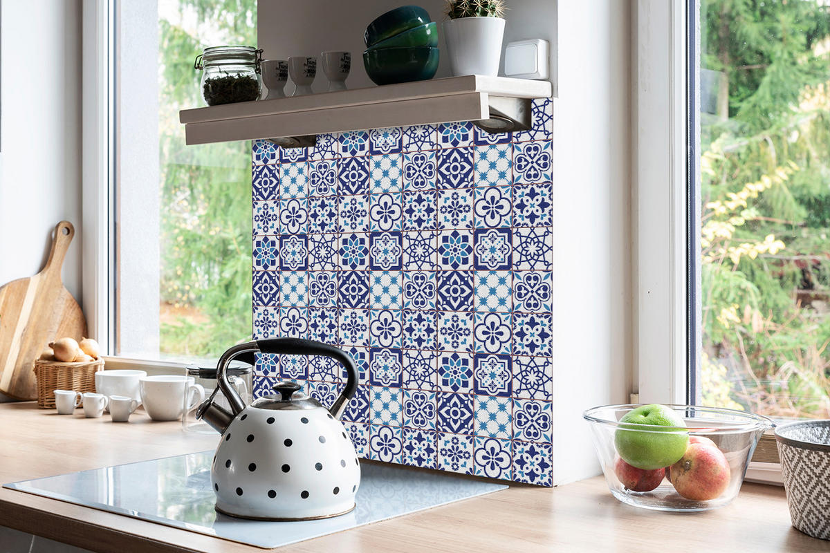 FLIESENAUFKLEBER 9 Stück 30x30 cm selbstklebend Azulejos-Muster - Blau, Textil (30/1.6/30cm) - TULUP