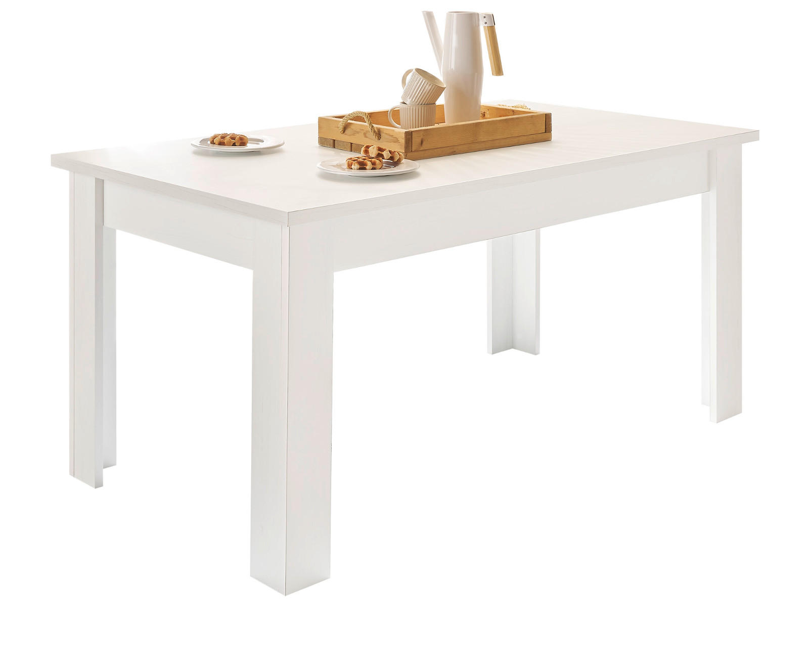 ESSTISCH weiß Pinie Landhaus, Tisch 160 x 90 cm - Weiß/Pinienfarben, Holzwerkstoff (160/90/76cm) - Furn.Design