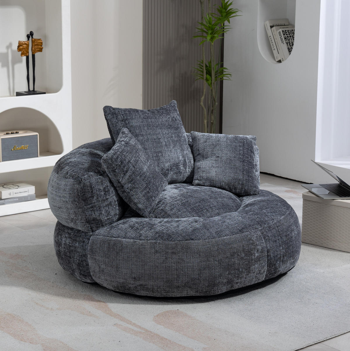 SESSEL Sitzsack Chenille grau 108/108/52 cm für Erwachsene mit Armlehnen - Grau, Textil (108/52/108cm) - OKWISH