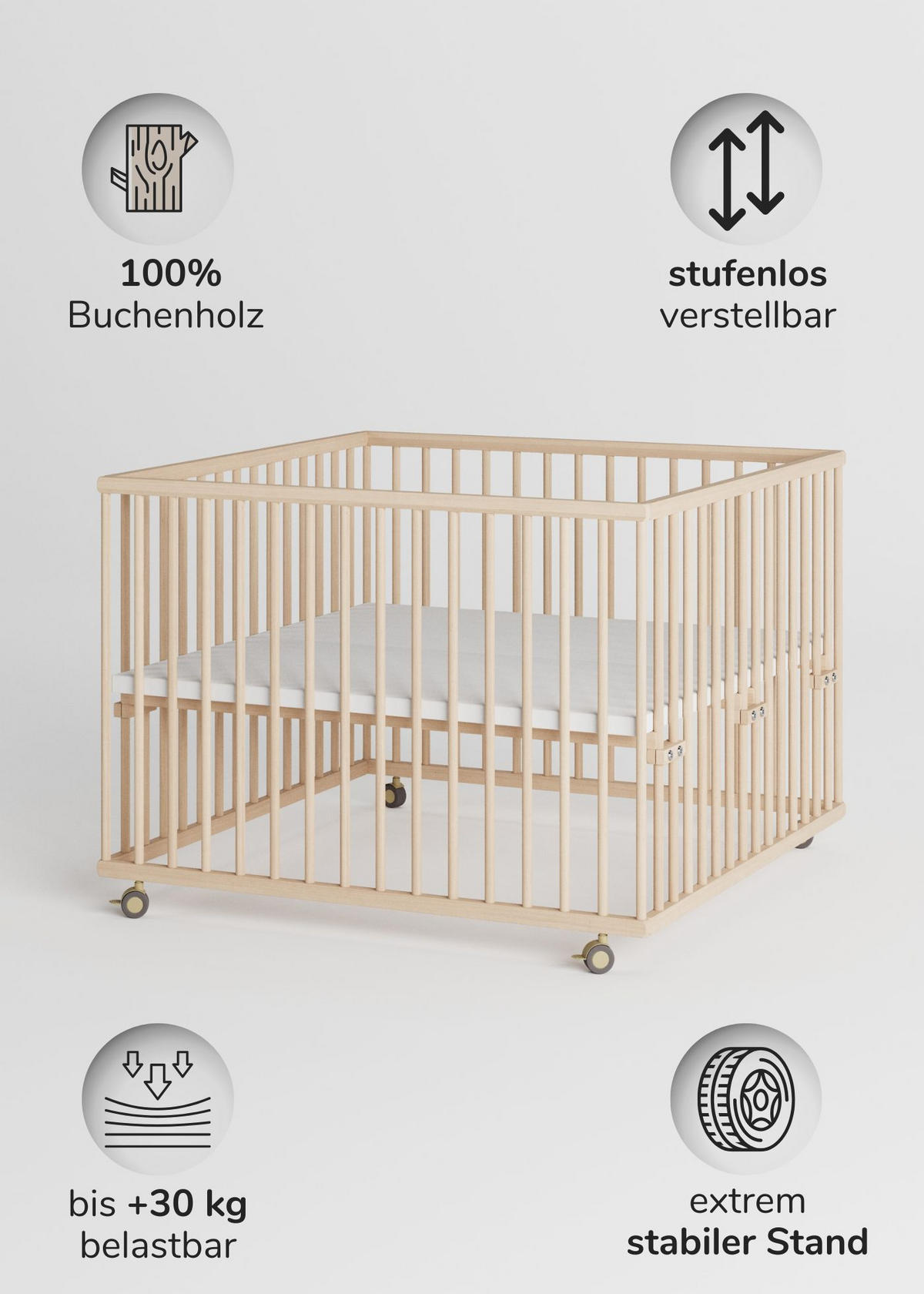 LAUFGITTER 100x100 cm - natur - Premium Kollektion - Naturfarben, Holz (100/74/100cm) - Sämann – make a difference.