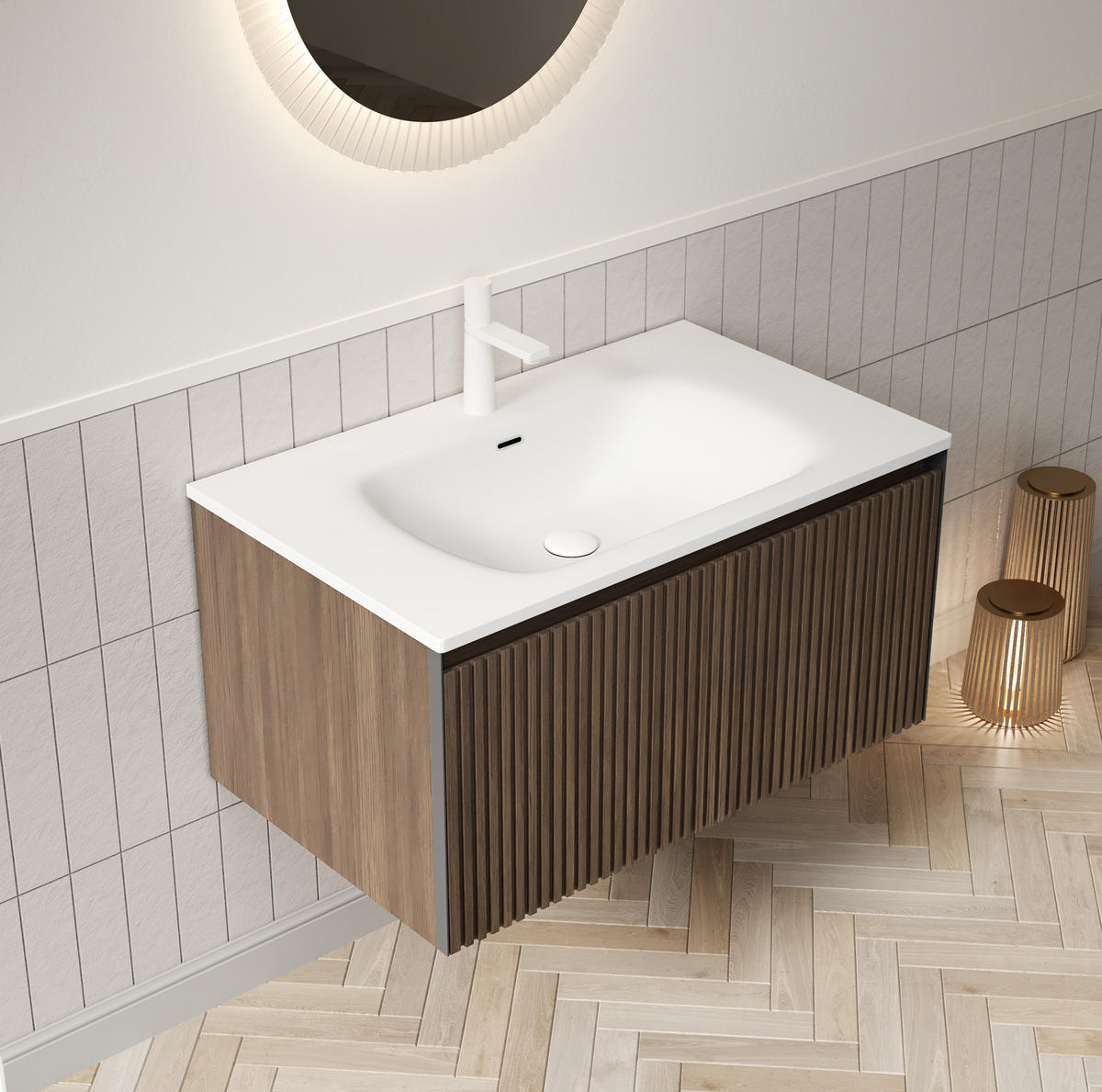WASCHTISCH mit Schublade 80 cm Eichenoptik Weiß - Schwarz, Holz (46/41.8/80cm) - Beauniv