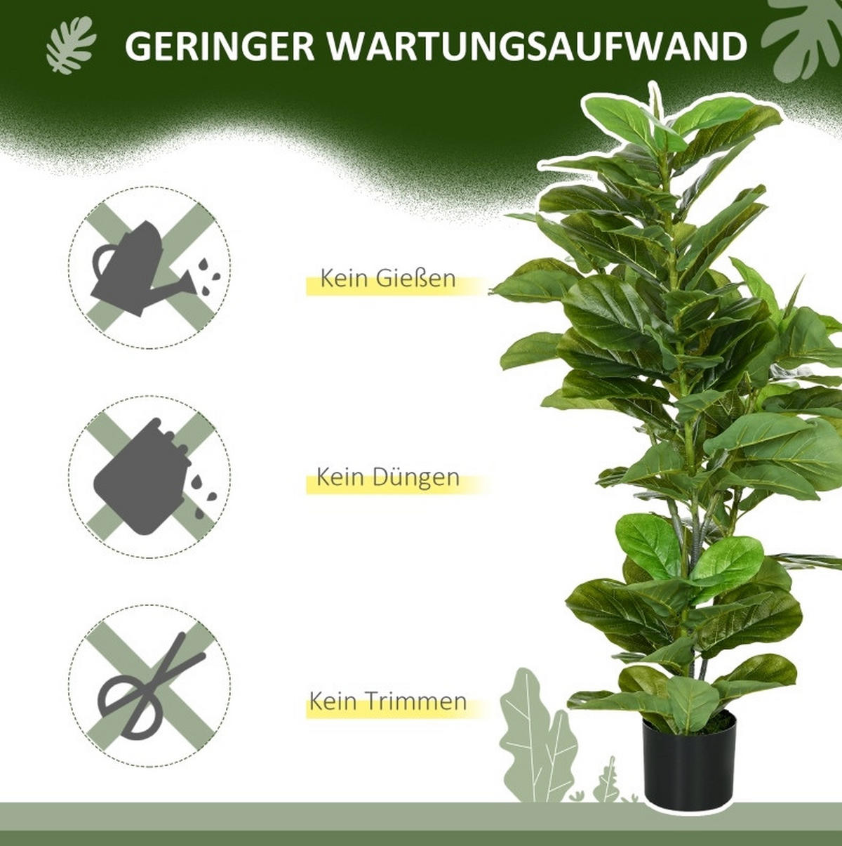 KUNSTPFLANZEN Ficus-Pflanze 15/15/110 cm grün aus Kunststoff mit Topf - Grün, Kunststoff (110cm) - OKWISH