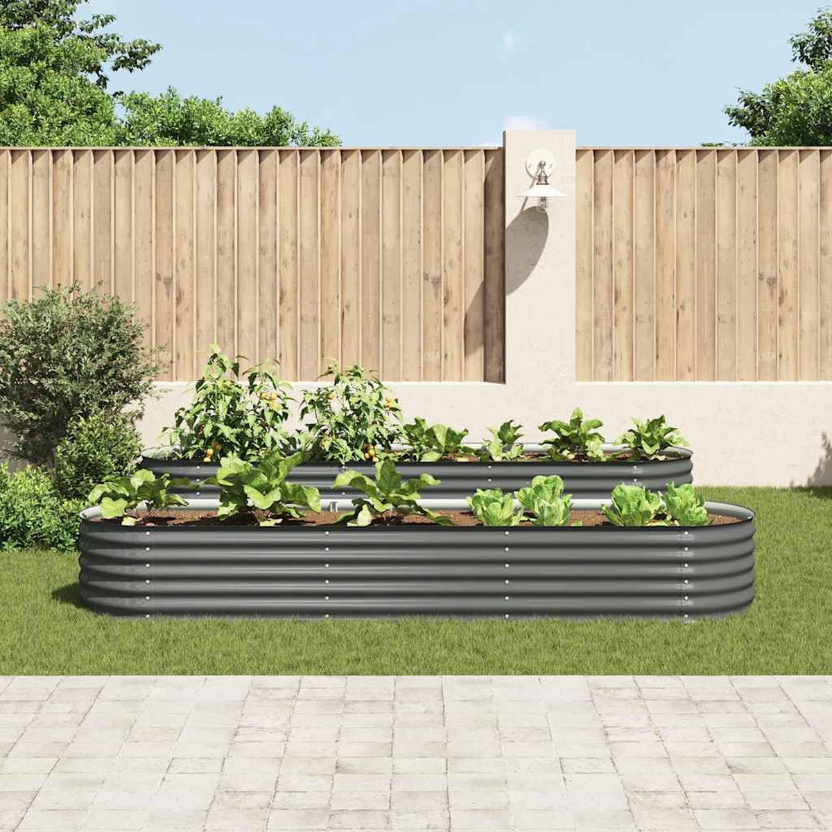RUNDES Hochbeet für Garten BLUMO | Verzinkter Stahl | 320x80x44cm, Grau - Grau, Metall (320/44/80cm) - DELUKE