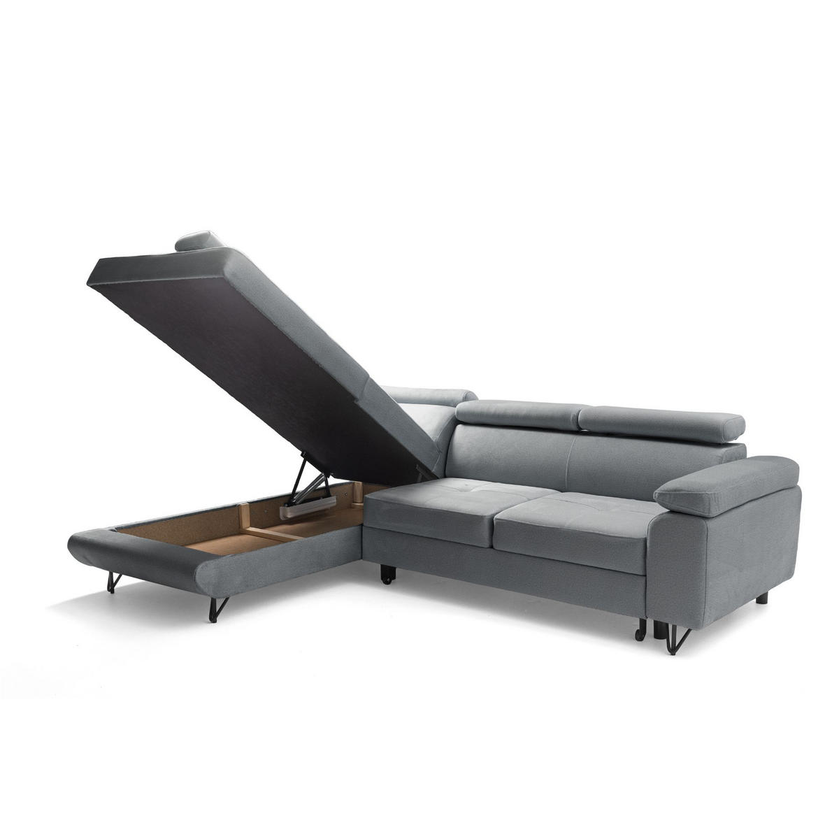 ECKSOFA JUNIOR L Links mit Schlaffunktion 194x128 Velours Grau - Schwarz/Grau, Holz/Textil (249/184cm) - Muffo