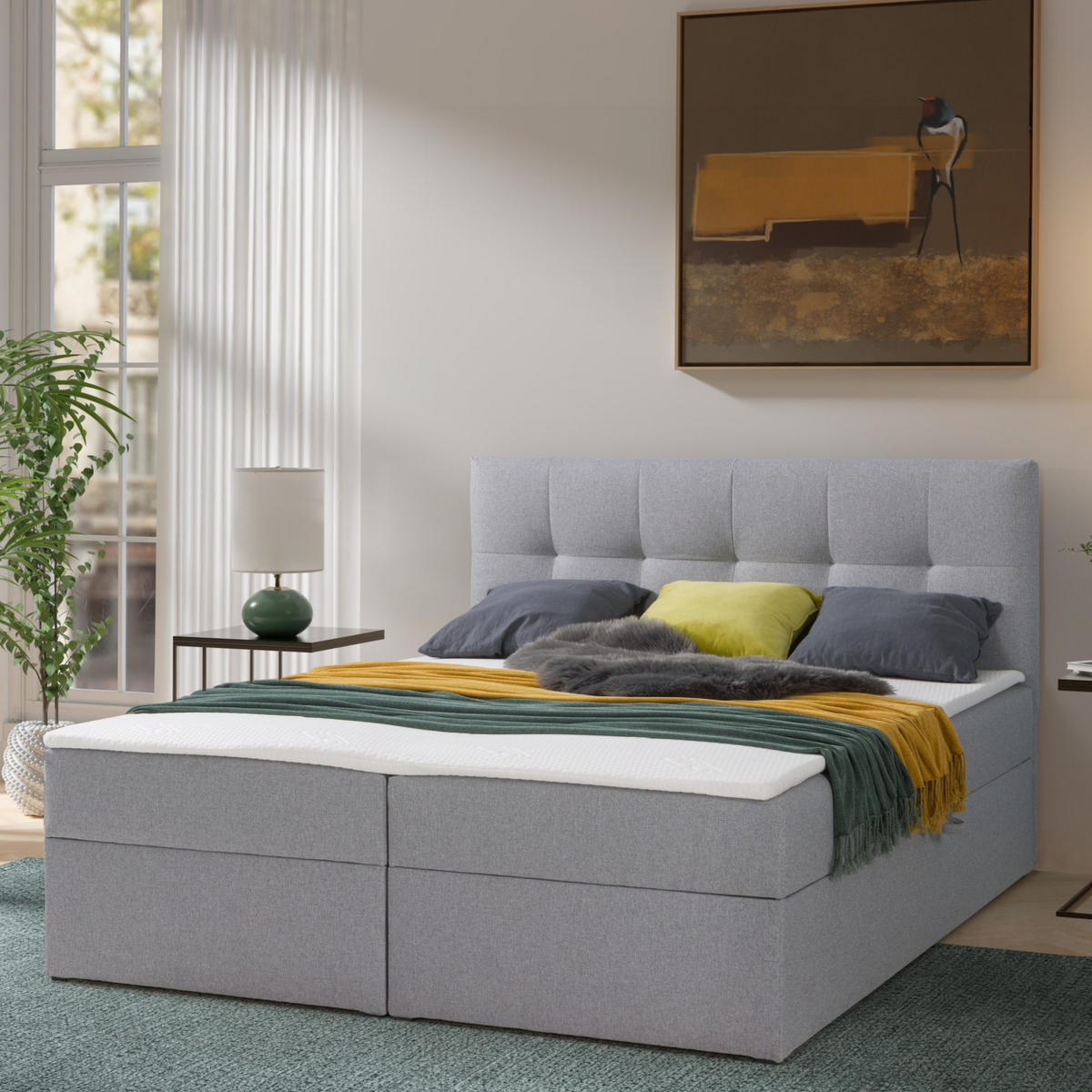 BOXBETT Toronto 160x200 Bonell-Matratze H3 und Topper - Silberfarben/Grau, Holz/Holzwerkstoff (160/200cm) - Ravio