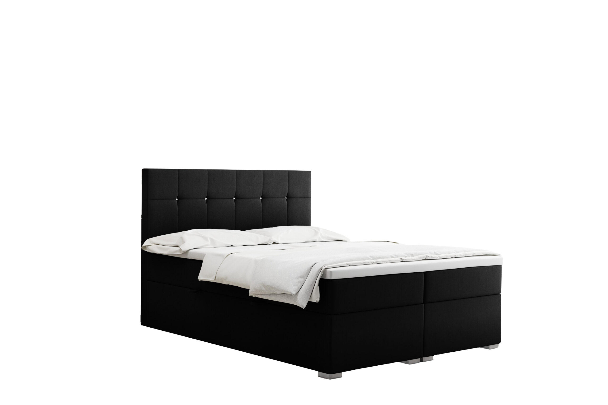 BOXBETT Mit Matratze Und Bettkasten LINDT Stoff Velvet 200x200 cm Schwarz H3-Bonell - Schwarz, Holz (200/200cm) - Kaiser Möbel