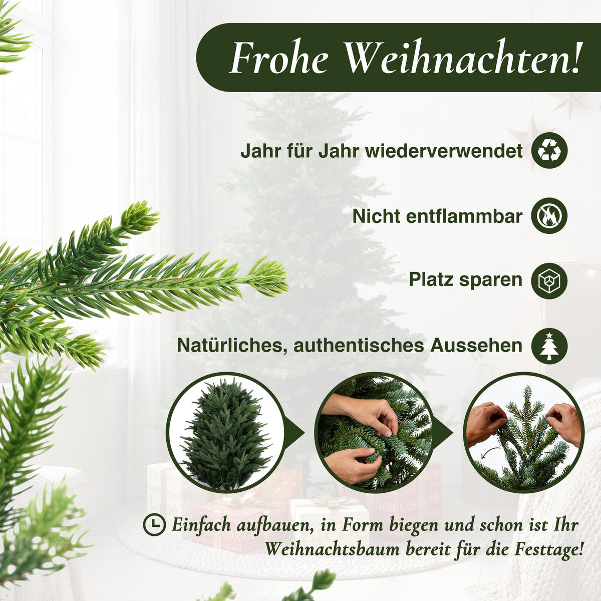 KÜNSTLICHER Weihnachtsbaum 185 cm, Tannenbaum mit Metallständer - Grün, Kunststoff (125/185cm) - Hometopia